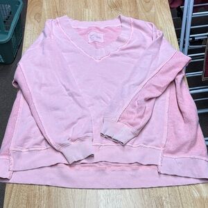 Pink V-Neck Oversized Sweatshirt